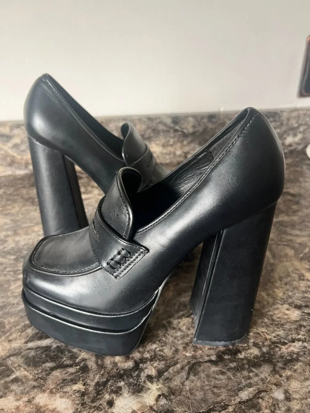 Chunky Platform Heeled Loafers Black Block Heel Punk Gothic Dress Shoes